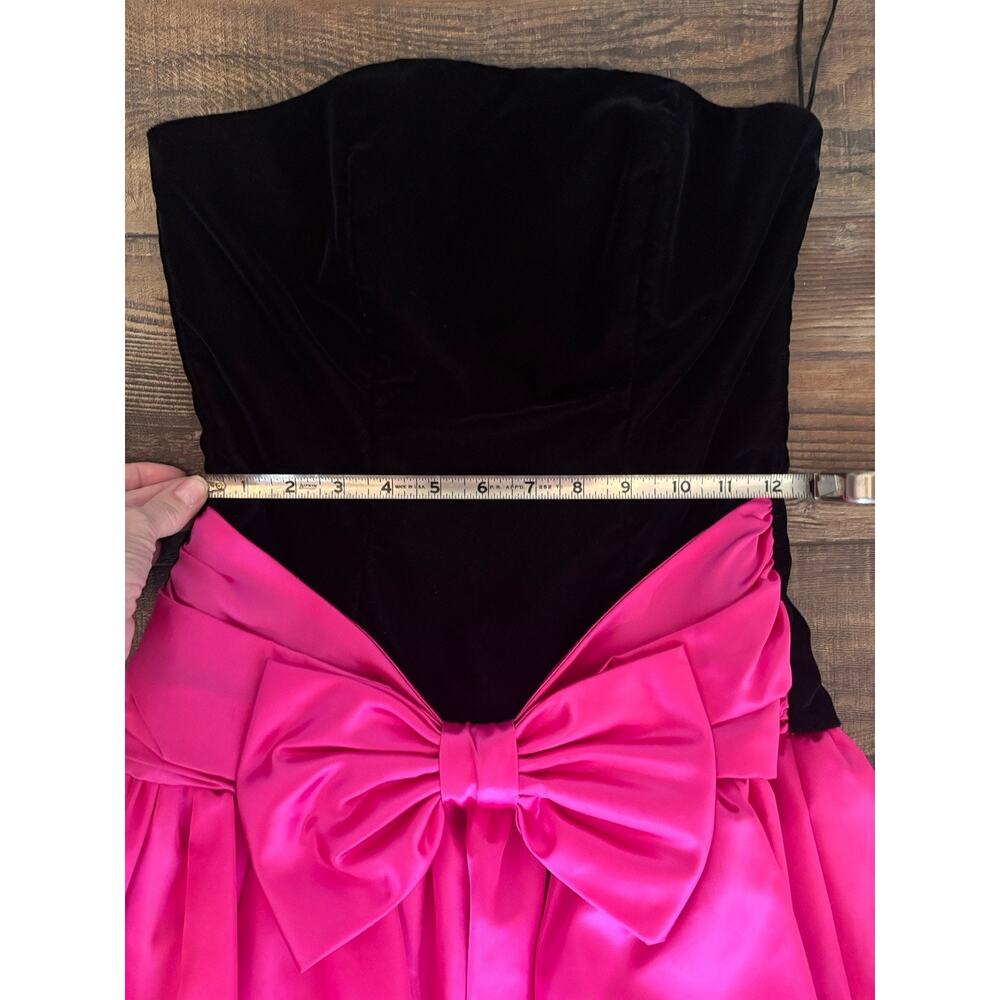 Vtg Scarlett Nite Prom Dress Pink Black Velvet Short Bubble Strapless Bow 7/8 - Picture 10 of 12